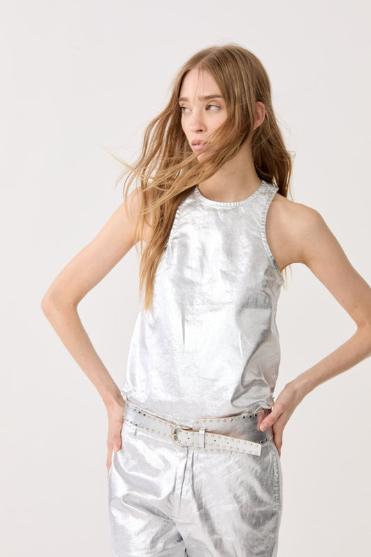 Loto Metallic Linen Top - Silver