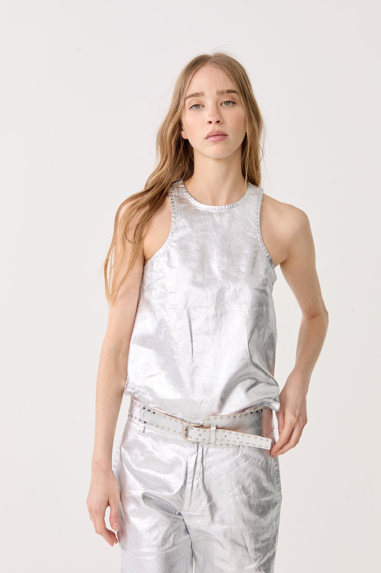Loto Metallic Linen Top - Silver