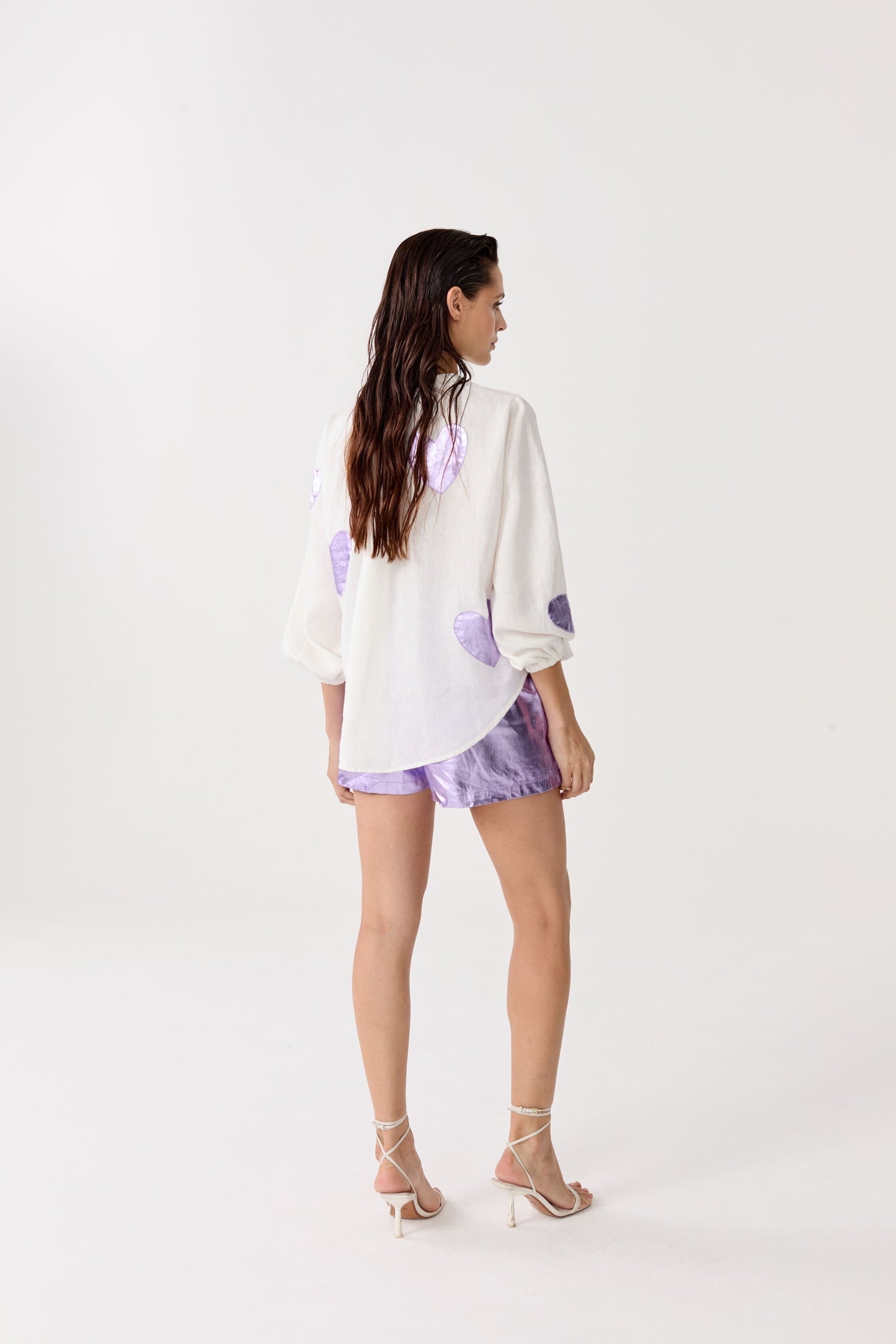 Frida Metallic Linen Shorts - Violet