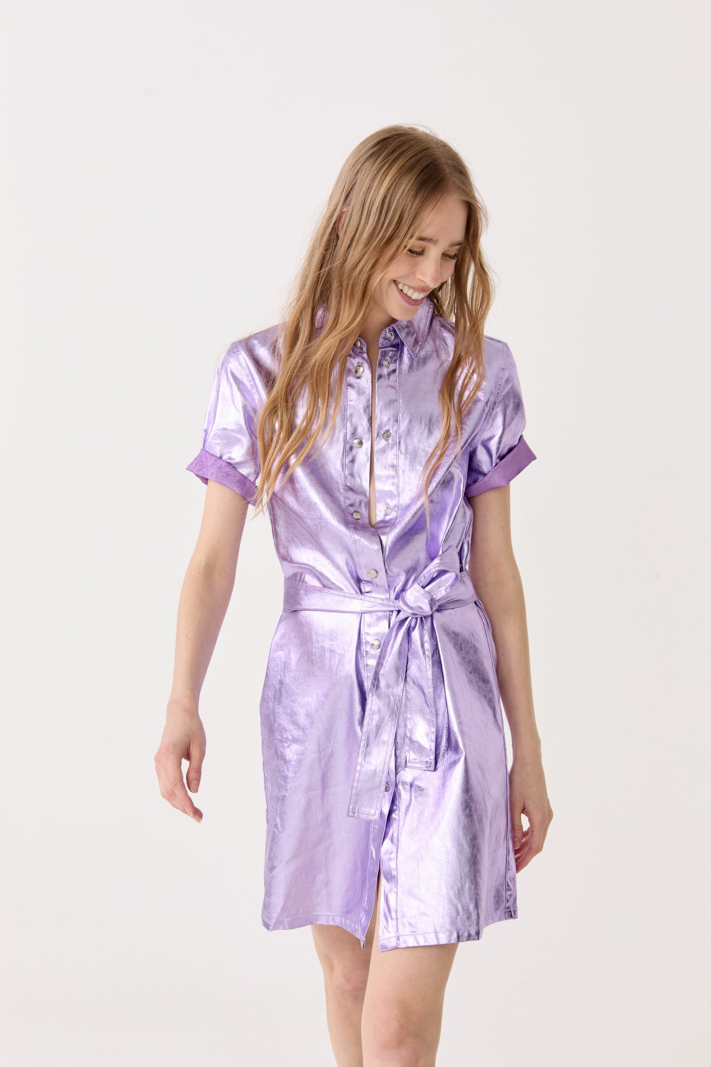 Franca Metallic Linen Dress - Violet