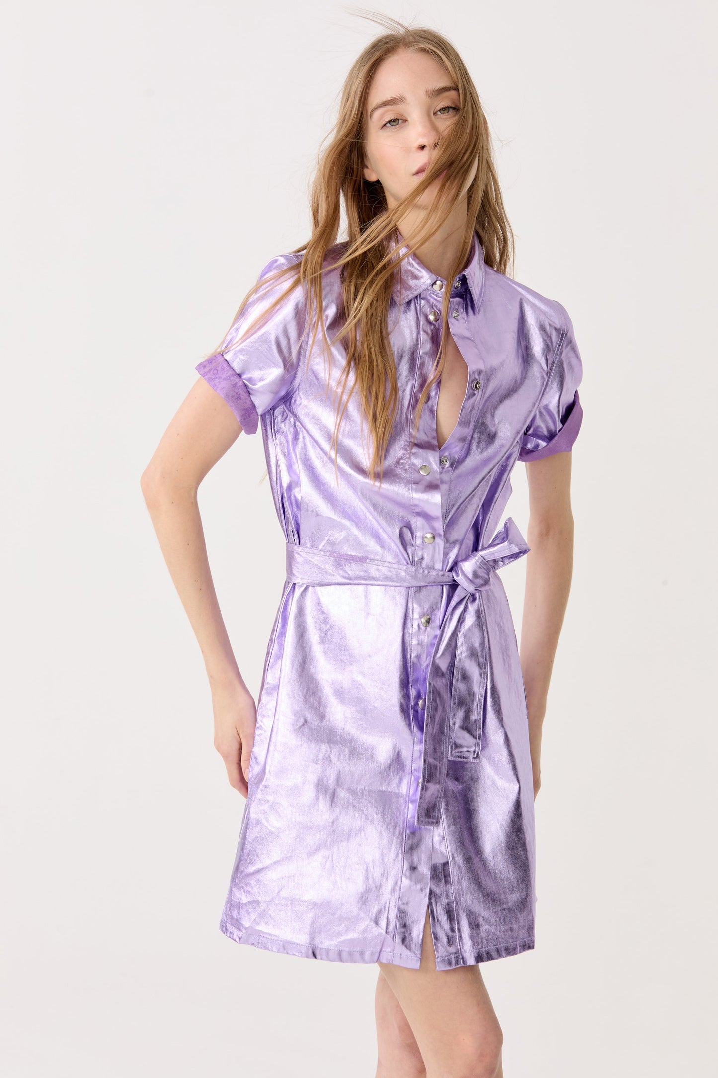 Franca Metallic Linen Dress - Violet