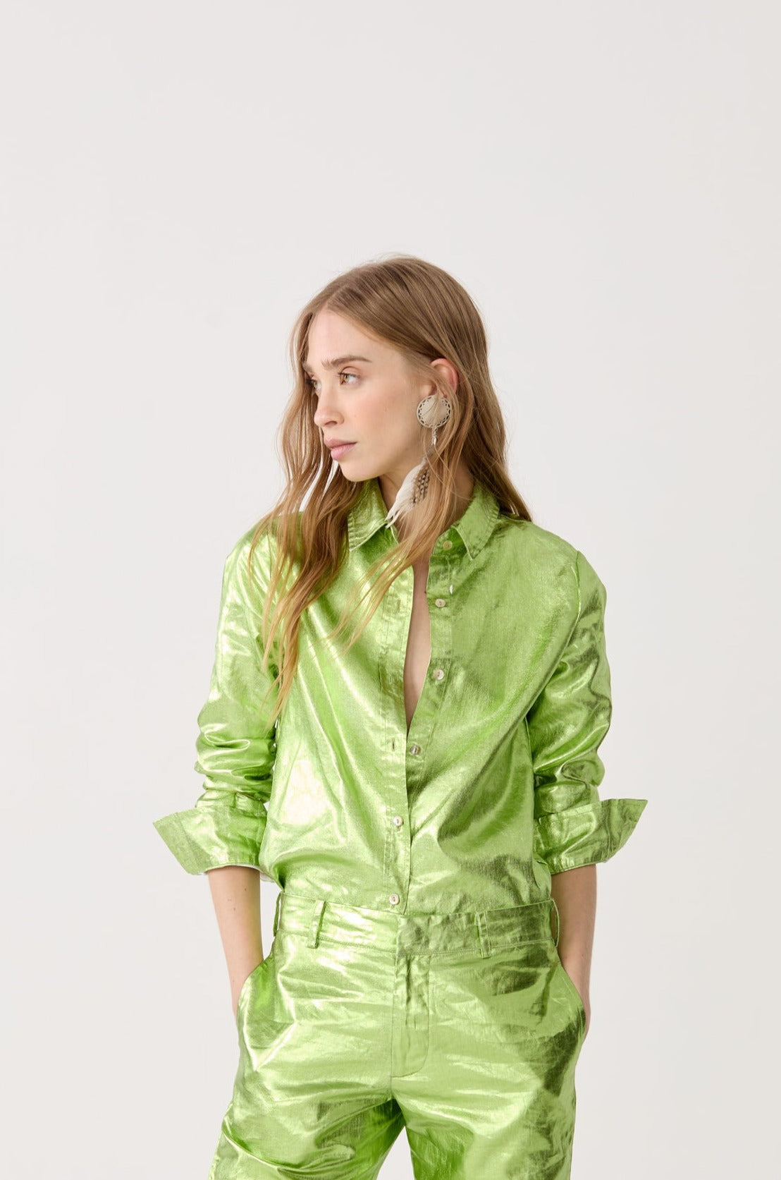 San Marino Metallic Linen Shirt - Lime