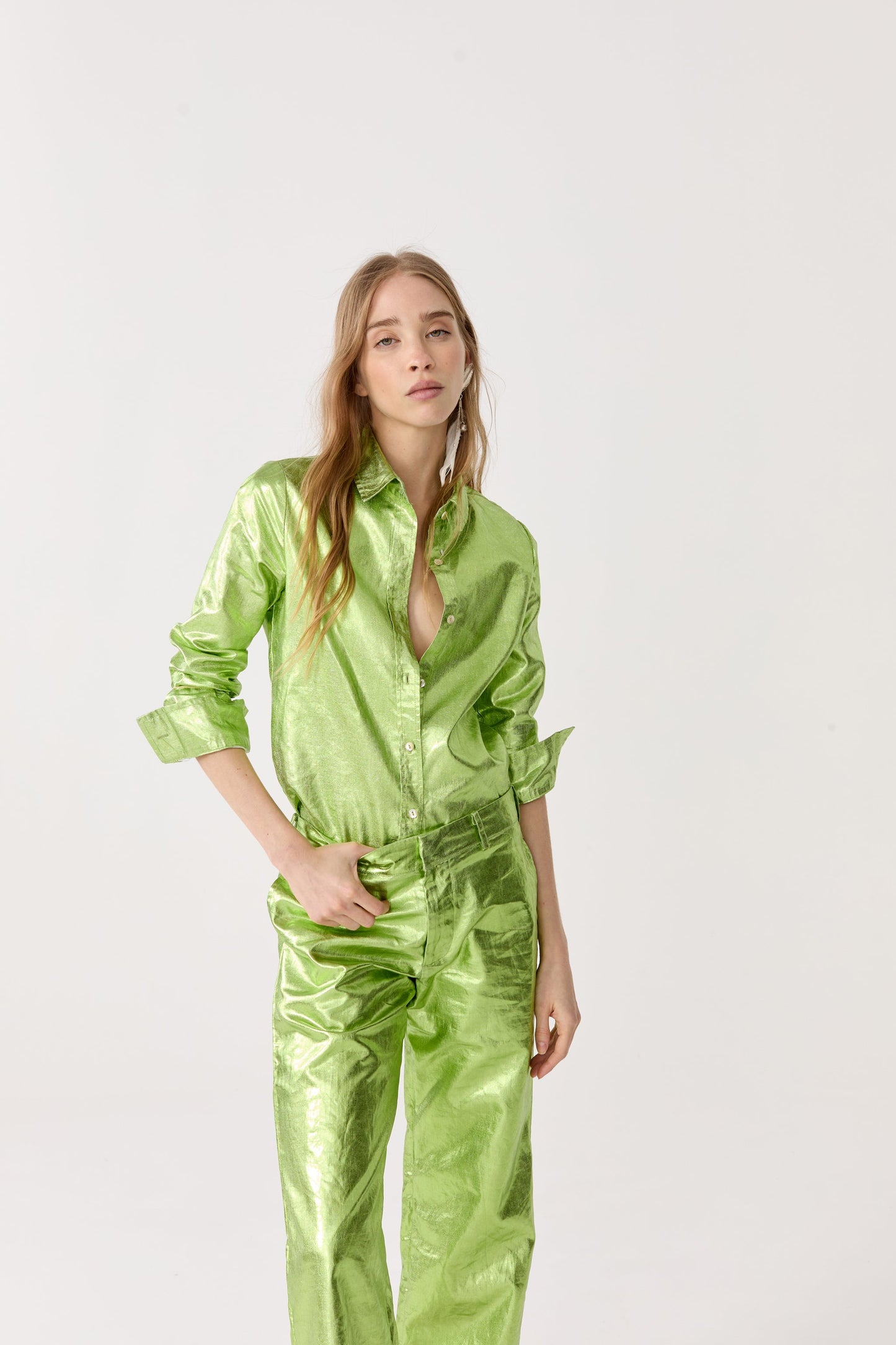 San Marino Metallic Linen Shirt - Lime