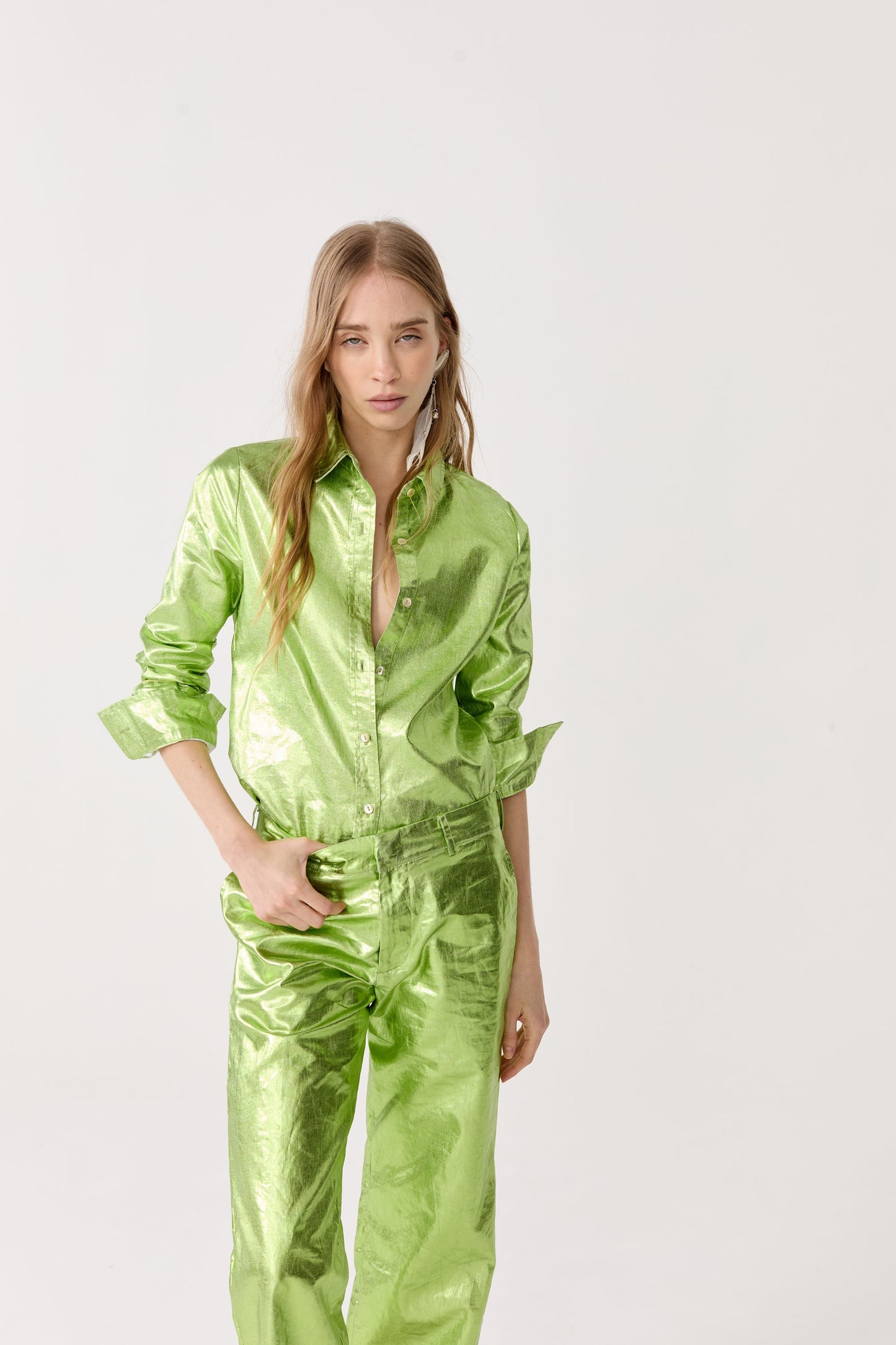 San Marino Metallic Linen Shirt - Lime