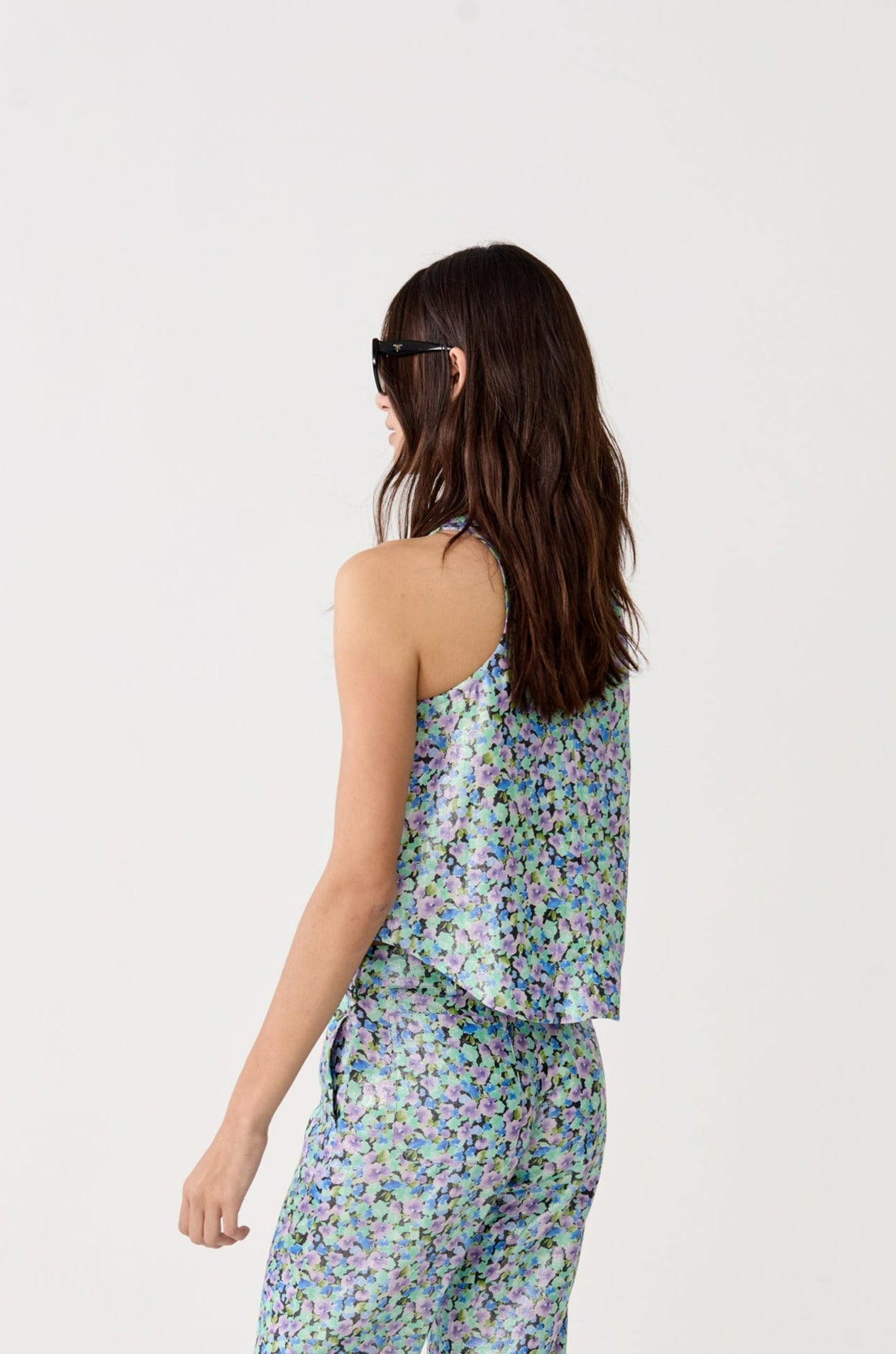 Loto Metallic Linen Top - Meadow Print