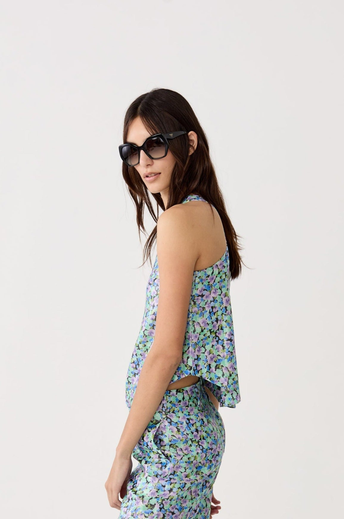 Loto Metallic Linen Top - Meadow Print