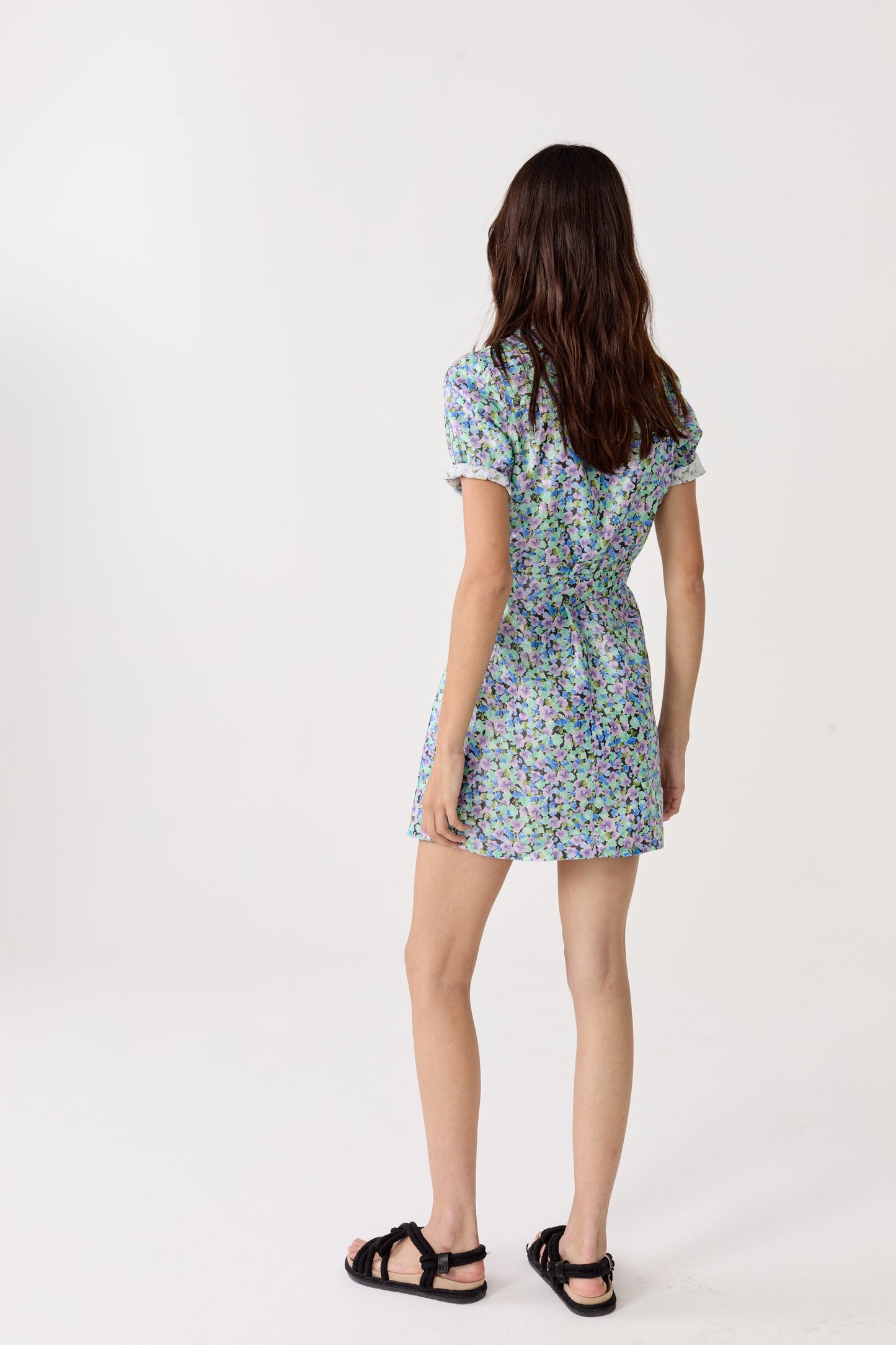 Franca Metallic Linen Dress - Meadow Print