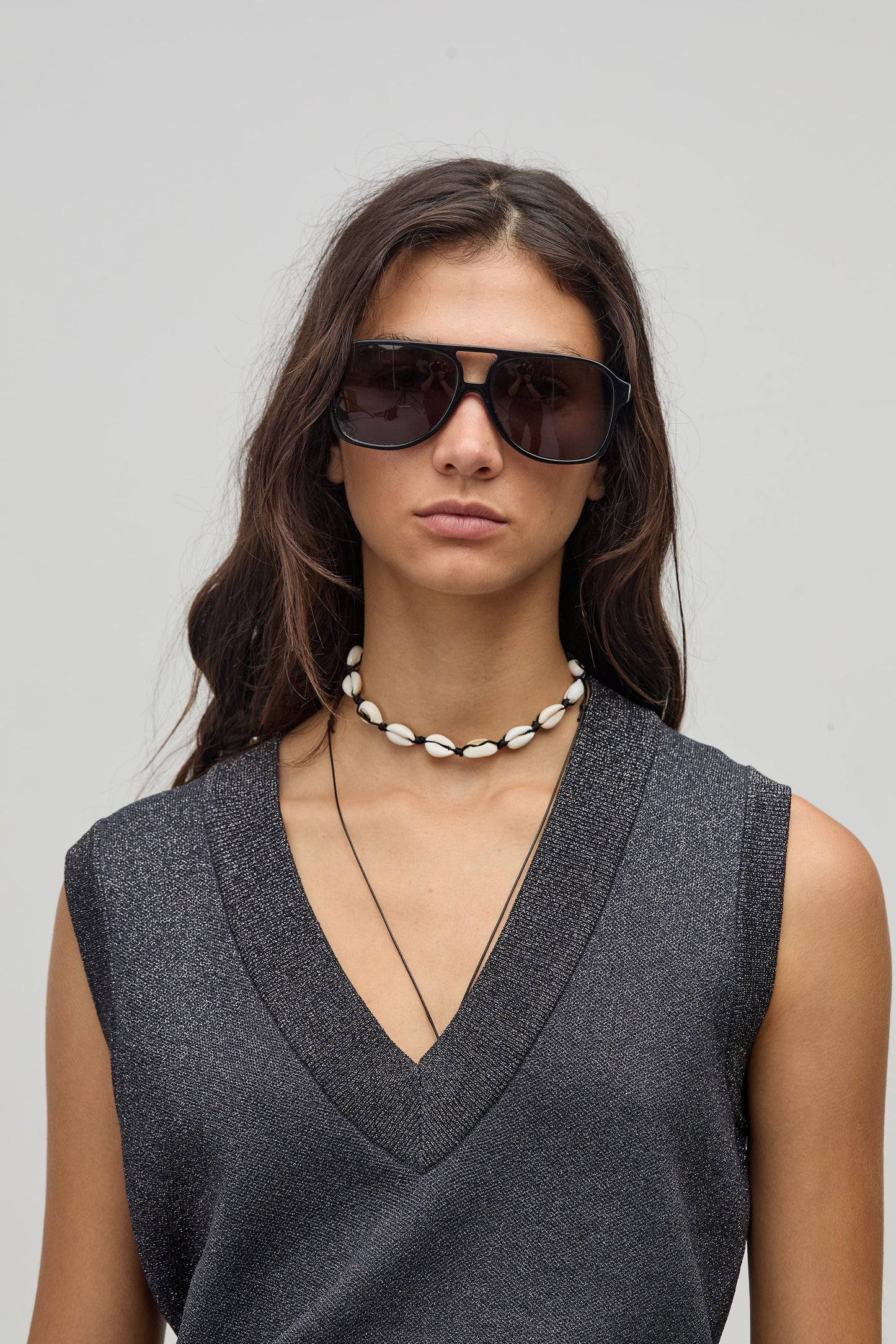 Preppy Lurex Knitted Vest - Graphite