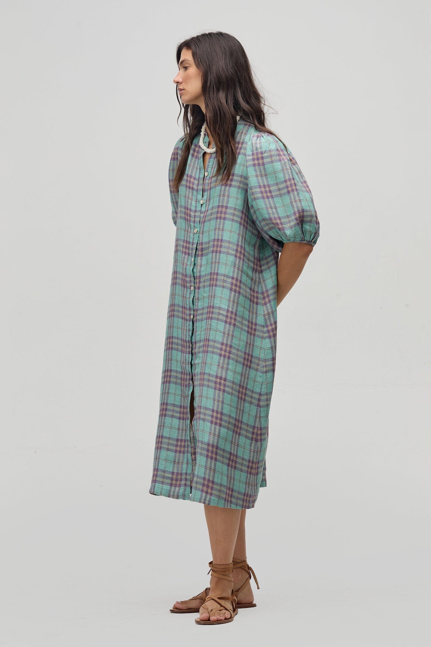 Bubble Linen Dress - Palma Checks