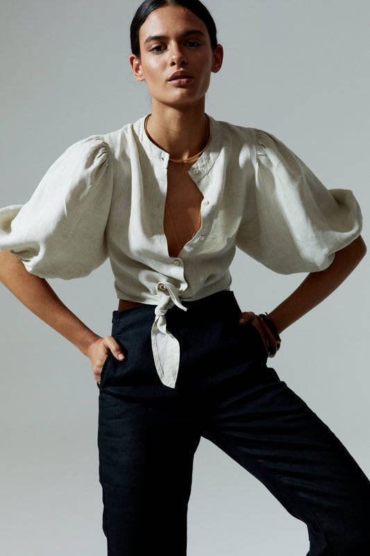 Bubble Linen Crop Top - Natural