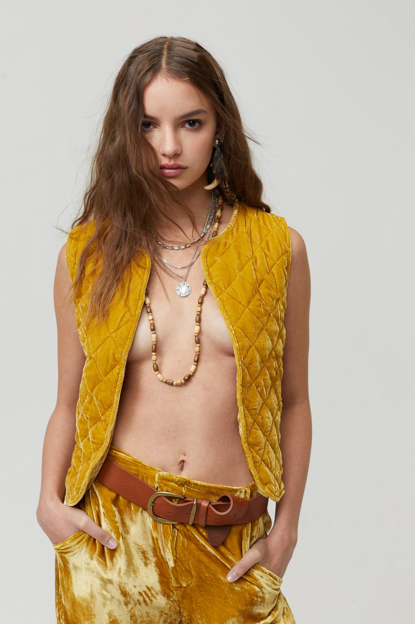 Sumac Silk Velvet Vest - Mustard