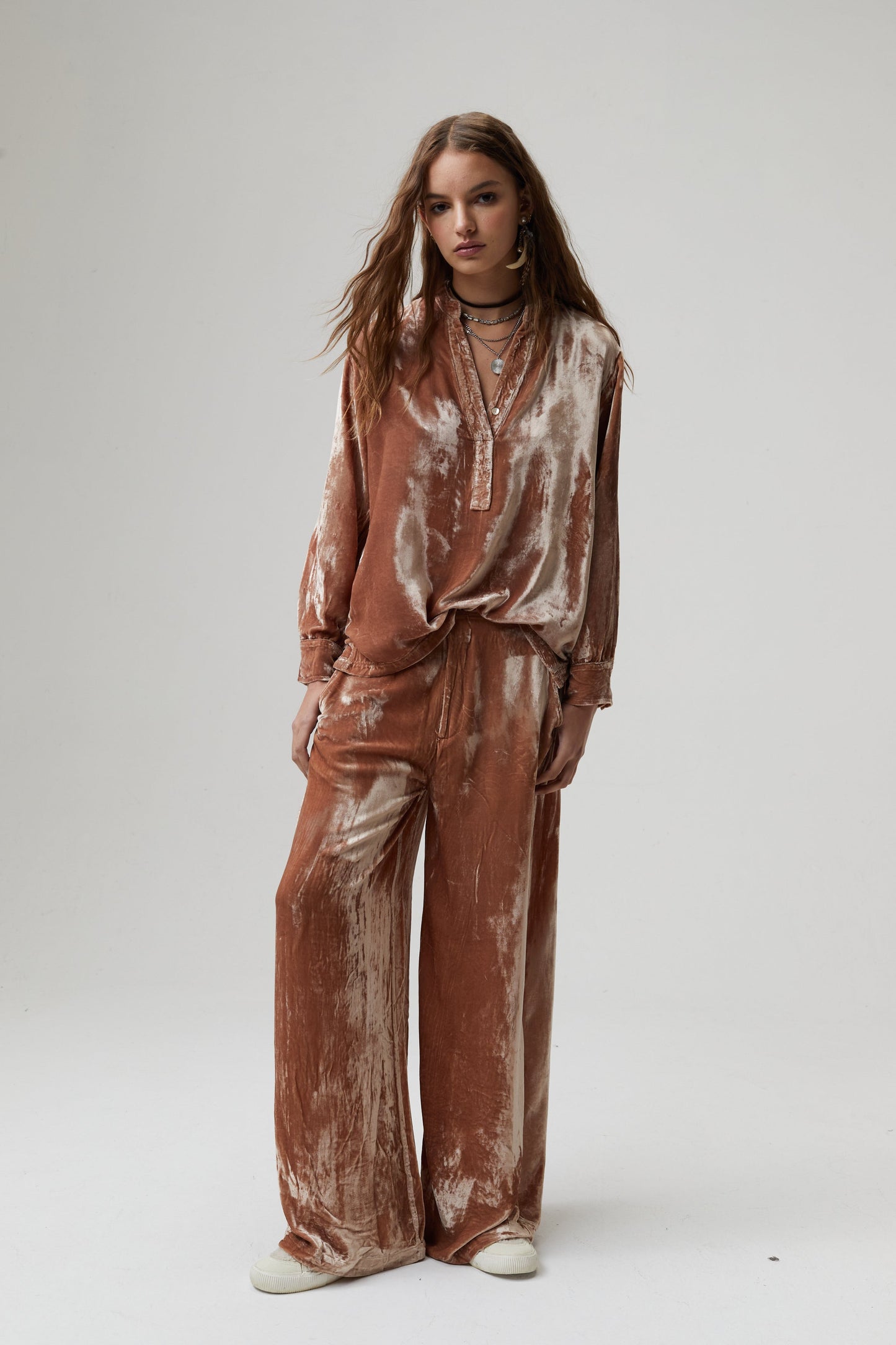 New Luna Silk Velvet Pants - Blush