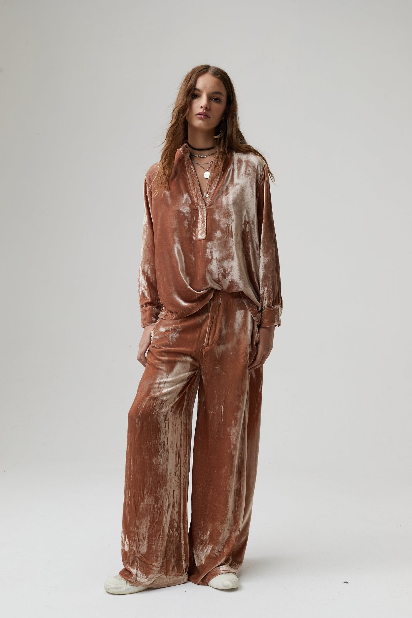 New Luna Silk Velvet Pants - Blush