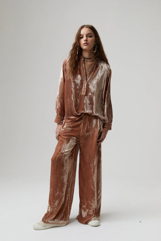 New Luna Silk Velvet Pants - Blush