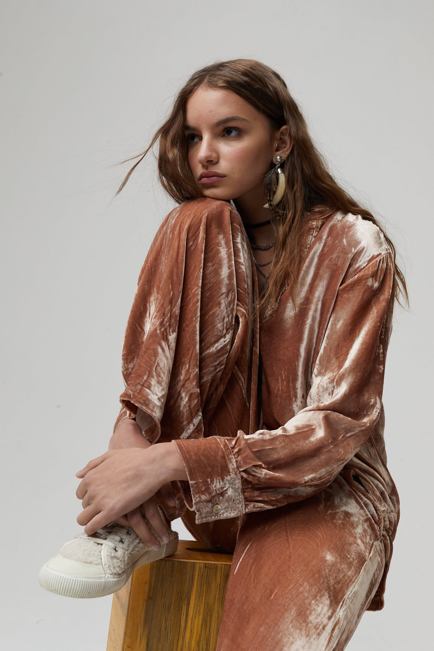 New Luna Silk Velvet Pants - Blush