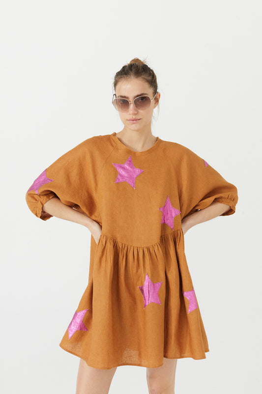 Star Alcala Linen Dress - Caramel