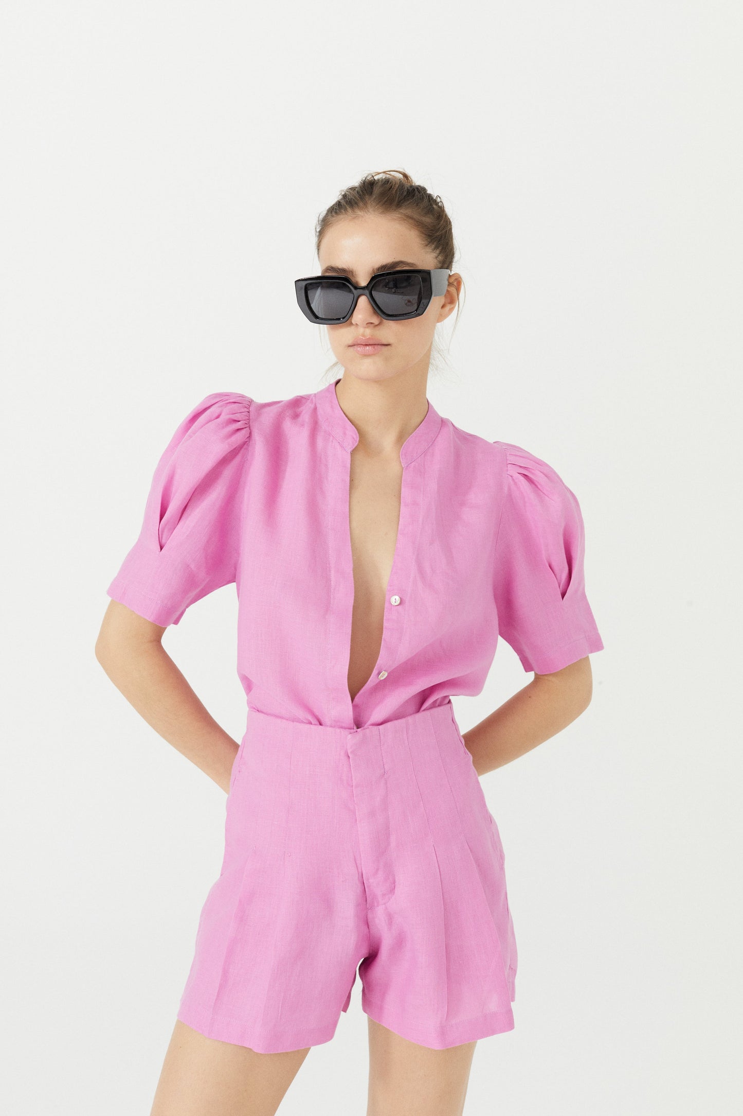 Frida Linen Shorts - Petunia Pink