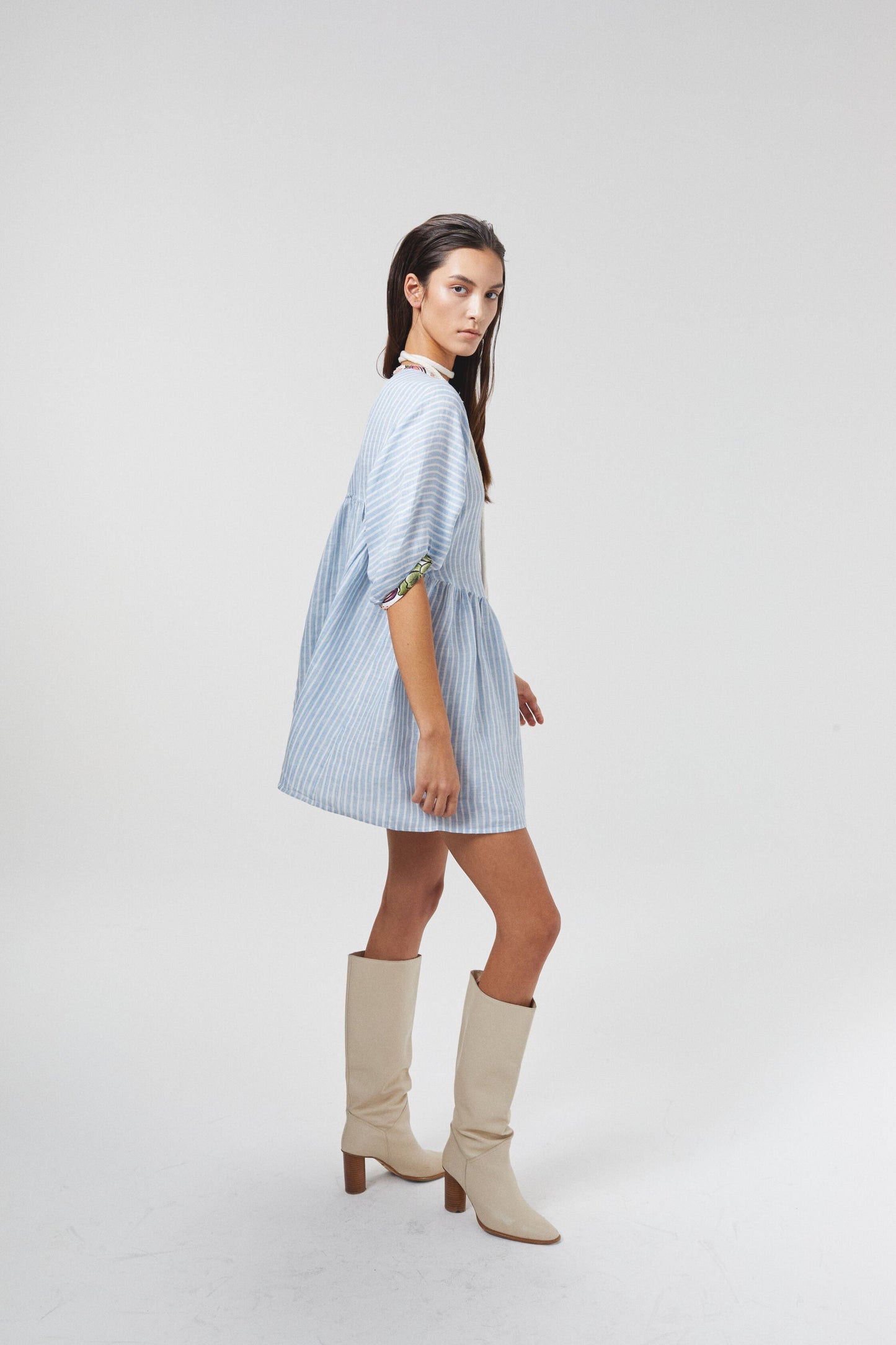 Alcala Linen Dress - Light Blue and White Stripes