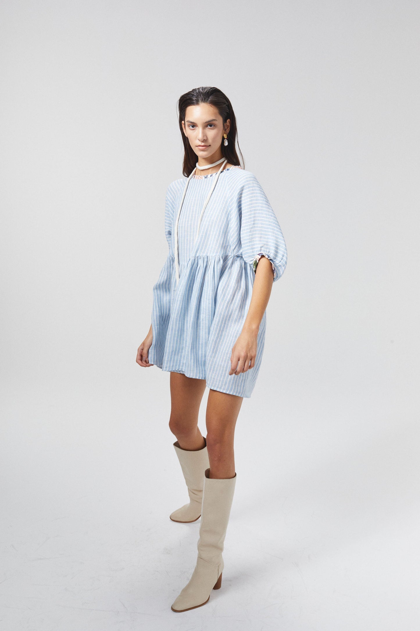 Alcala Linen Dress - Light Blue and White Stripes