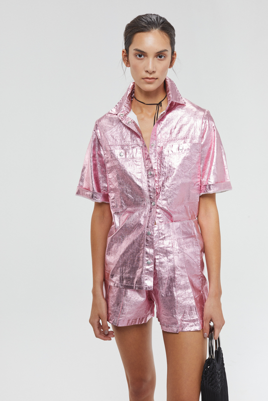 Soho Metallic Linen Shirt - Pink