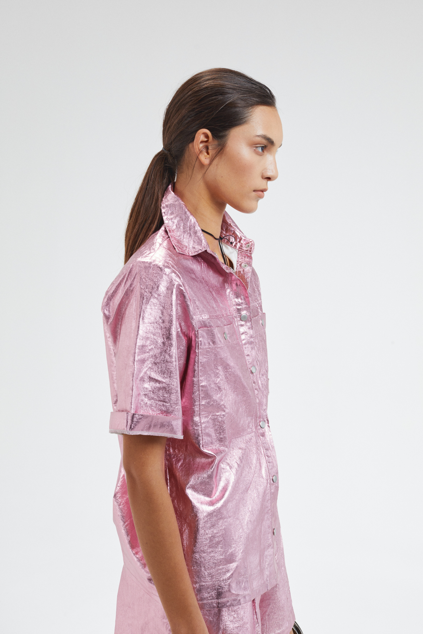 Soho Metallic Linen Shirt - Pink