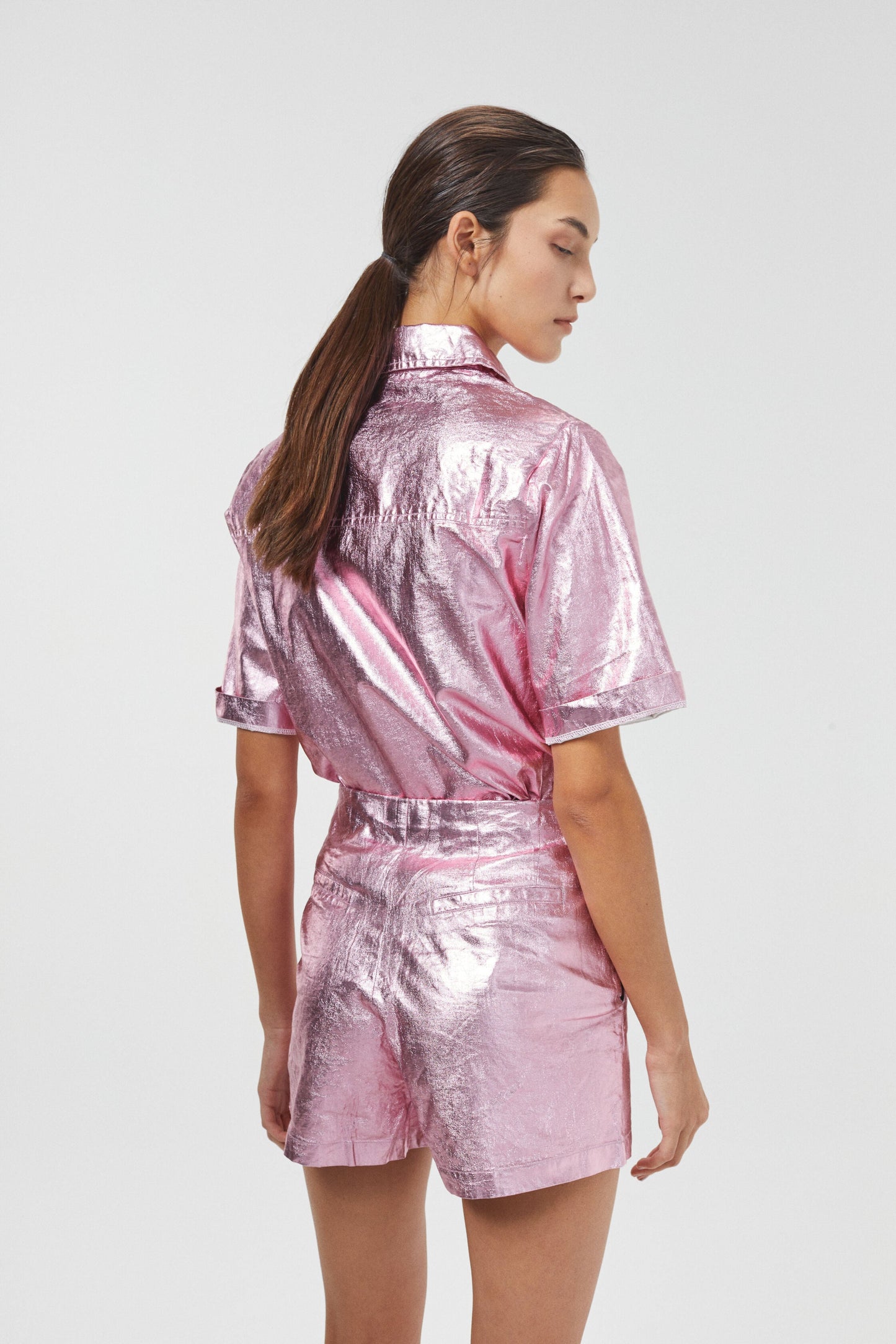 Frida Metallic Linen Shorts - Pink