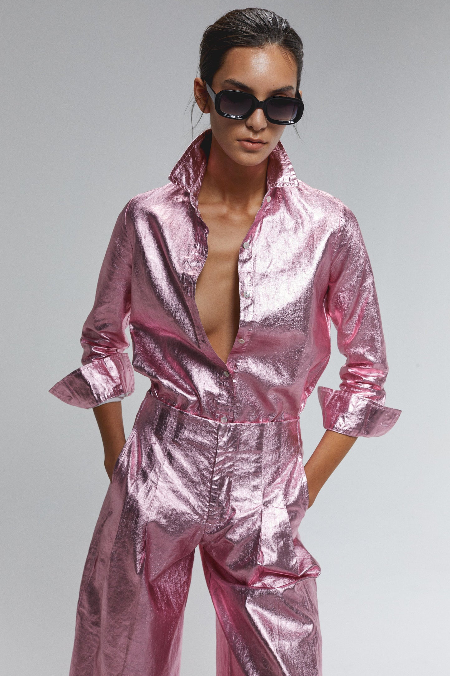 San Marino Metallic Linen Shirt - Pink