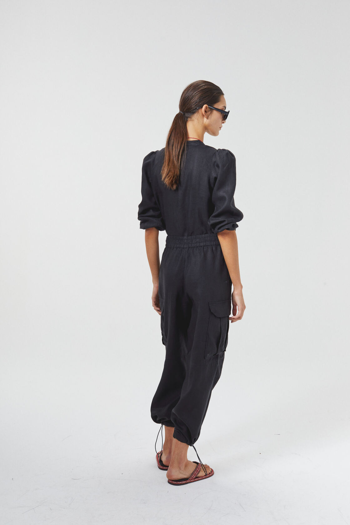 Cargo Linen Pants - Black