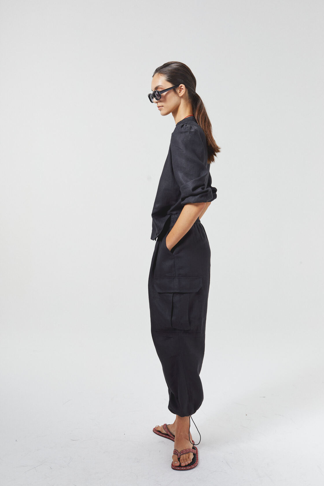 Cargo Linen Pants - Black