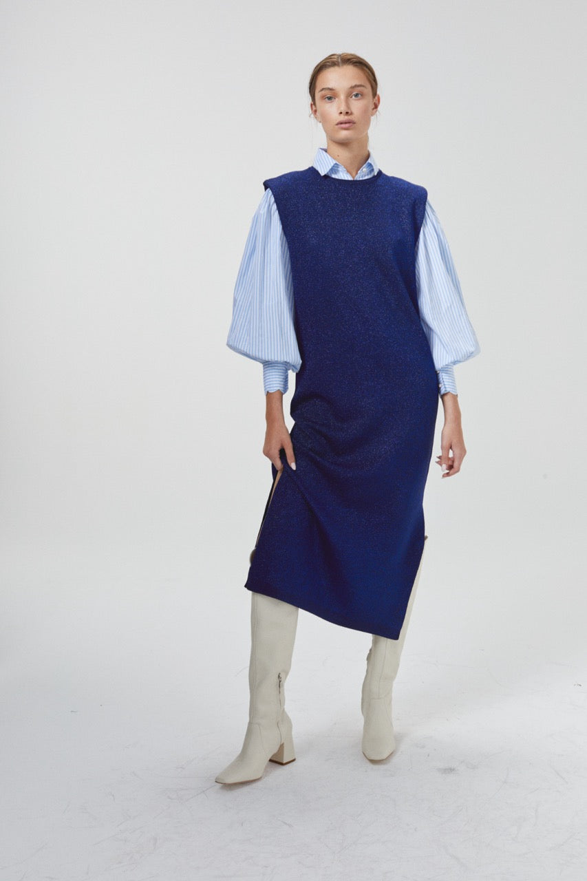 Glitter Knitted Dress - Navy Blue