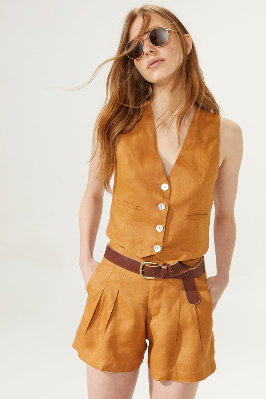 Frida Linen Shorts - Caramel
