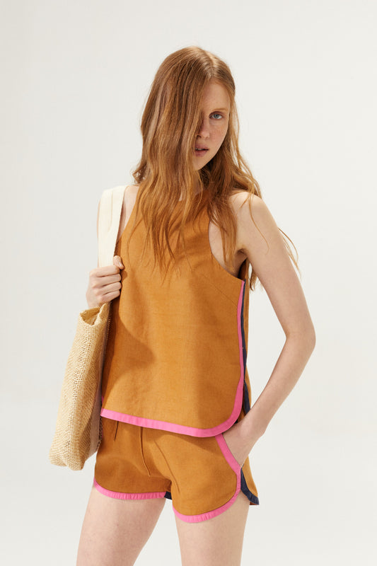 Anna Linen Top - Caramel