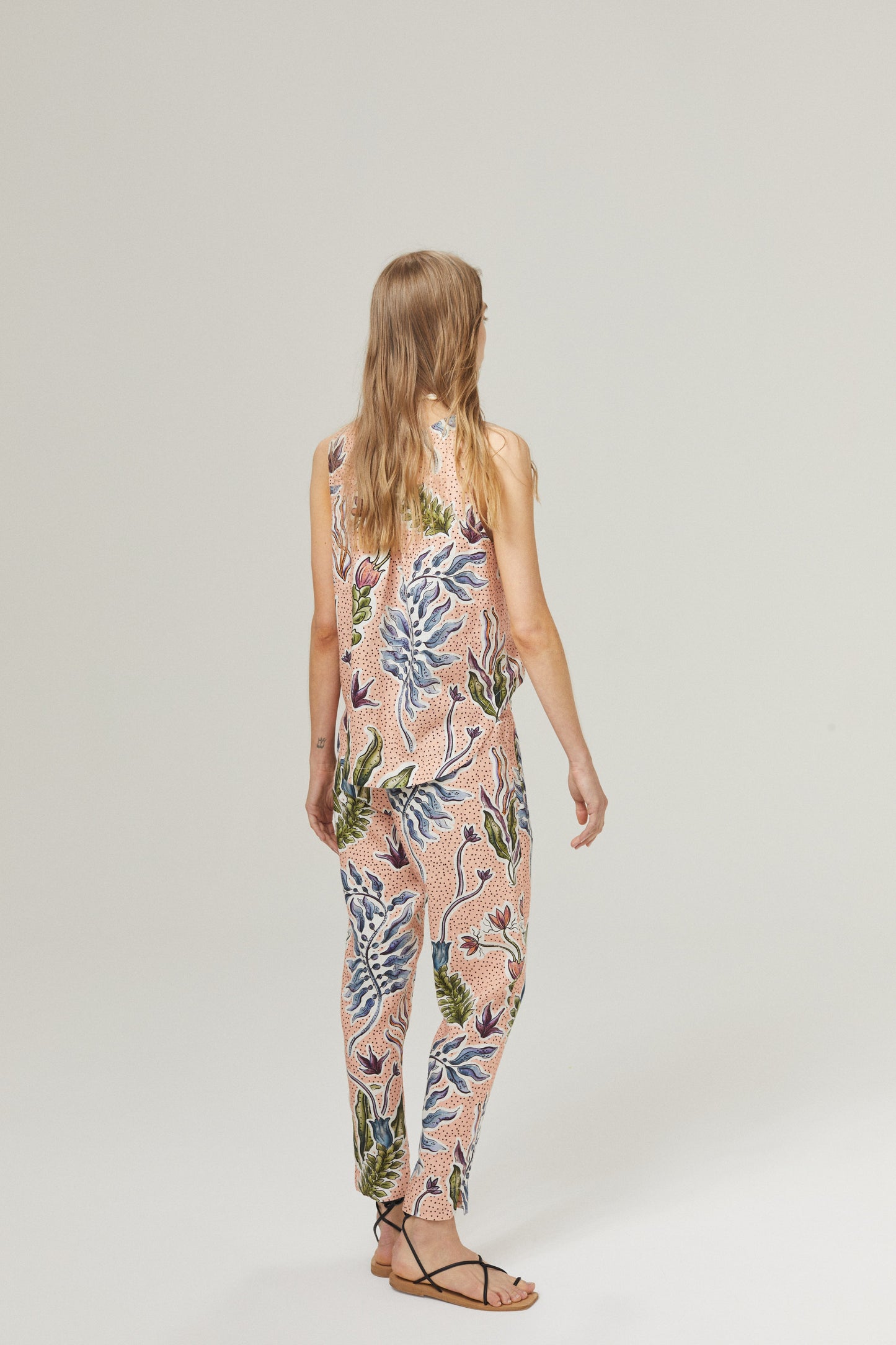 Lotus Jogger Linen Pants - Marrakech Gardens Print with Contrasting Details