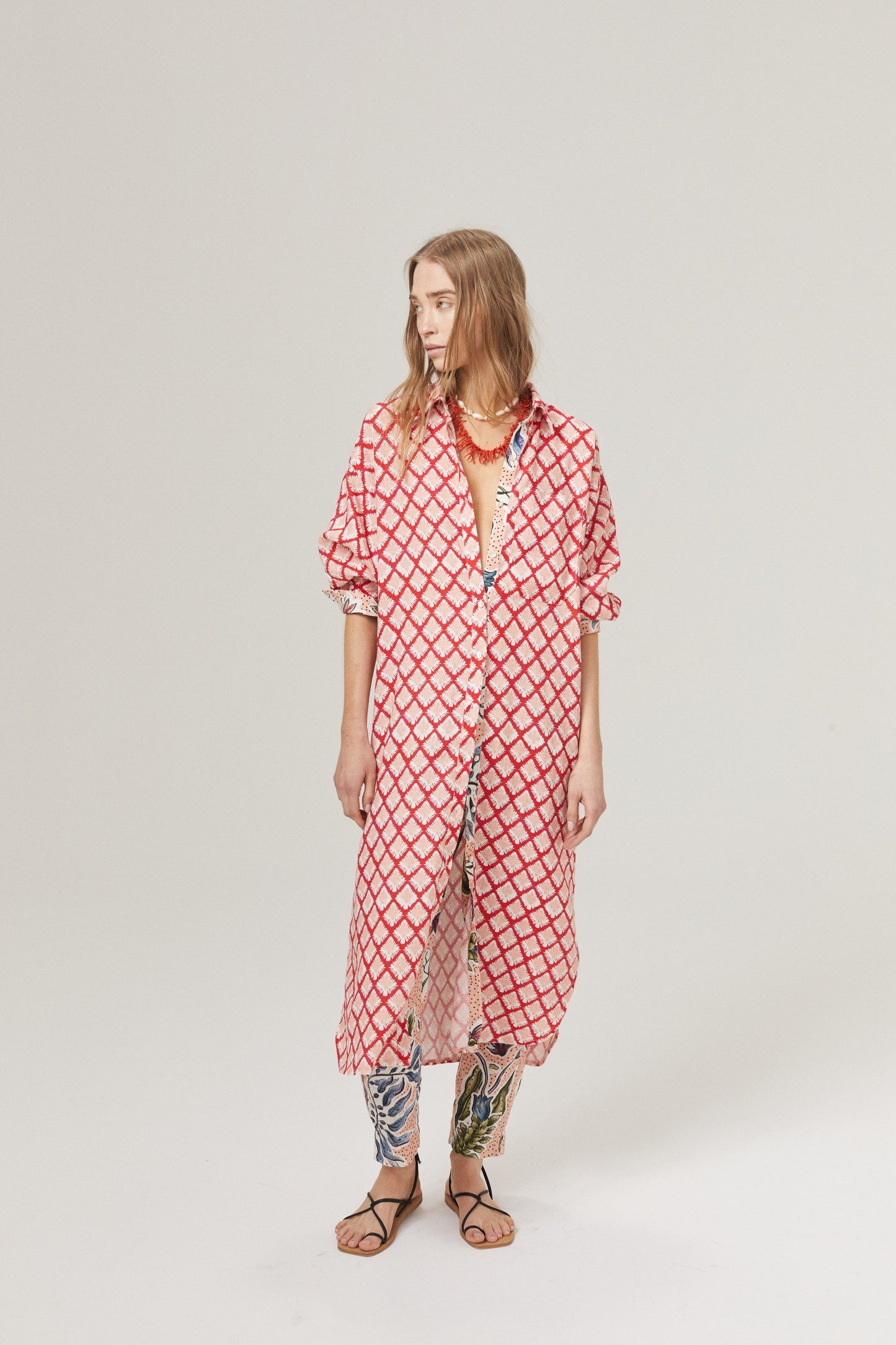 Island Linen Midi Dress - Tangier with Contrasting Details