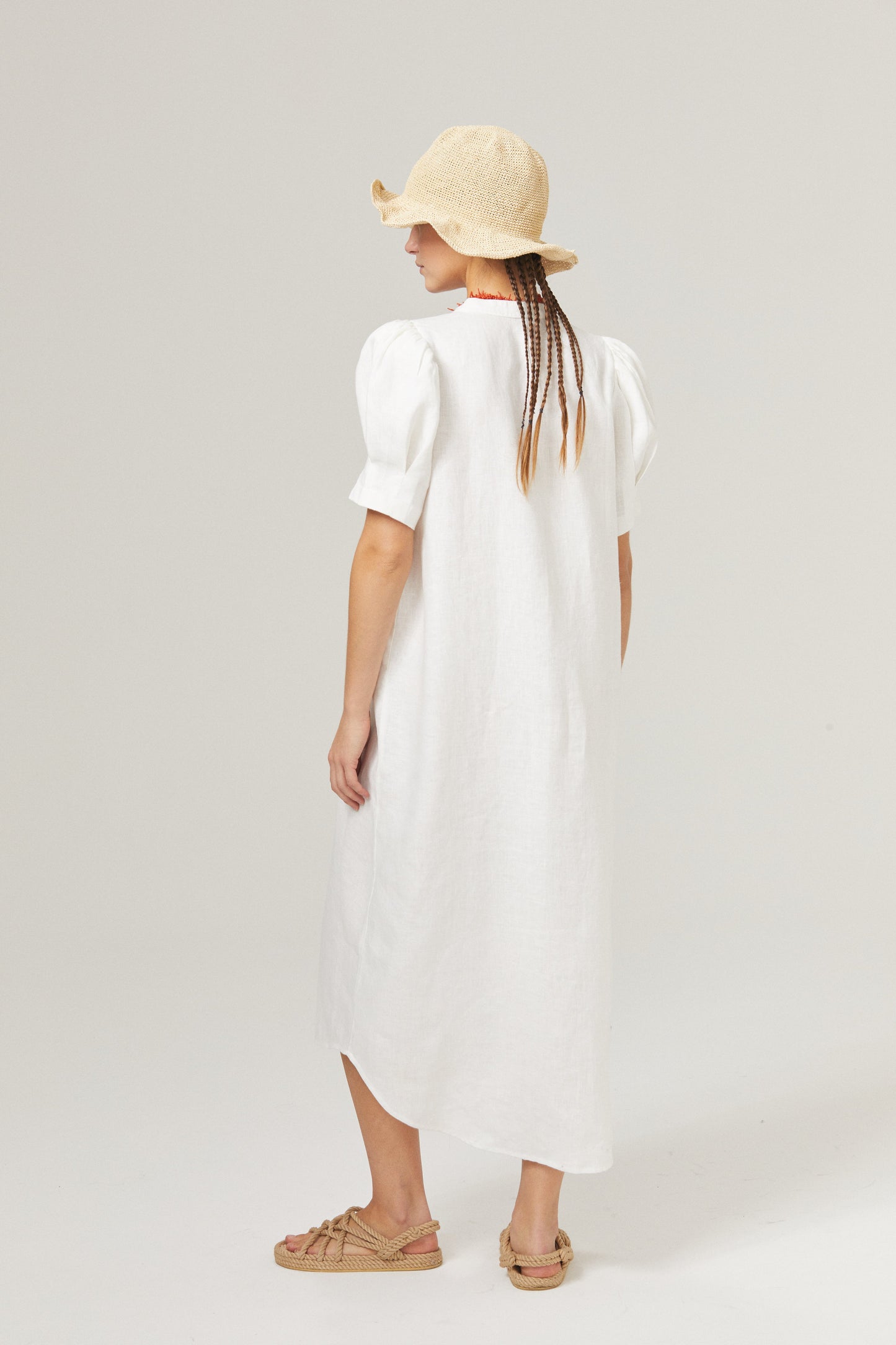 Athina Midi Linen Dress - Off-White