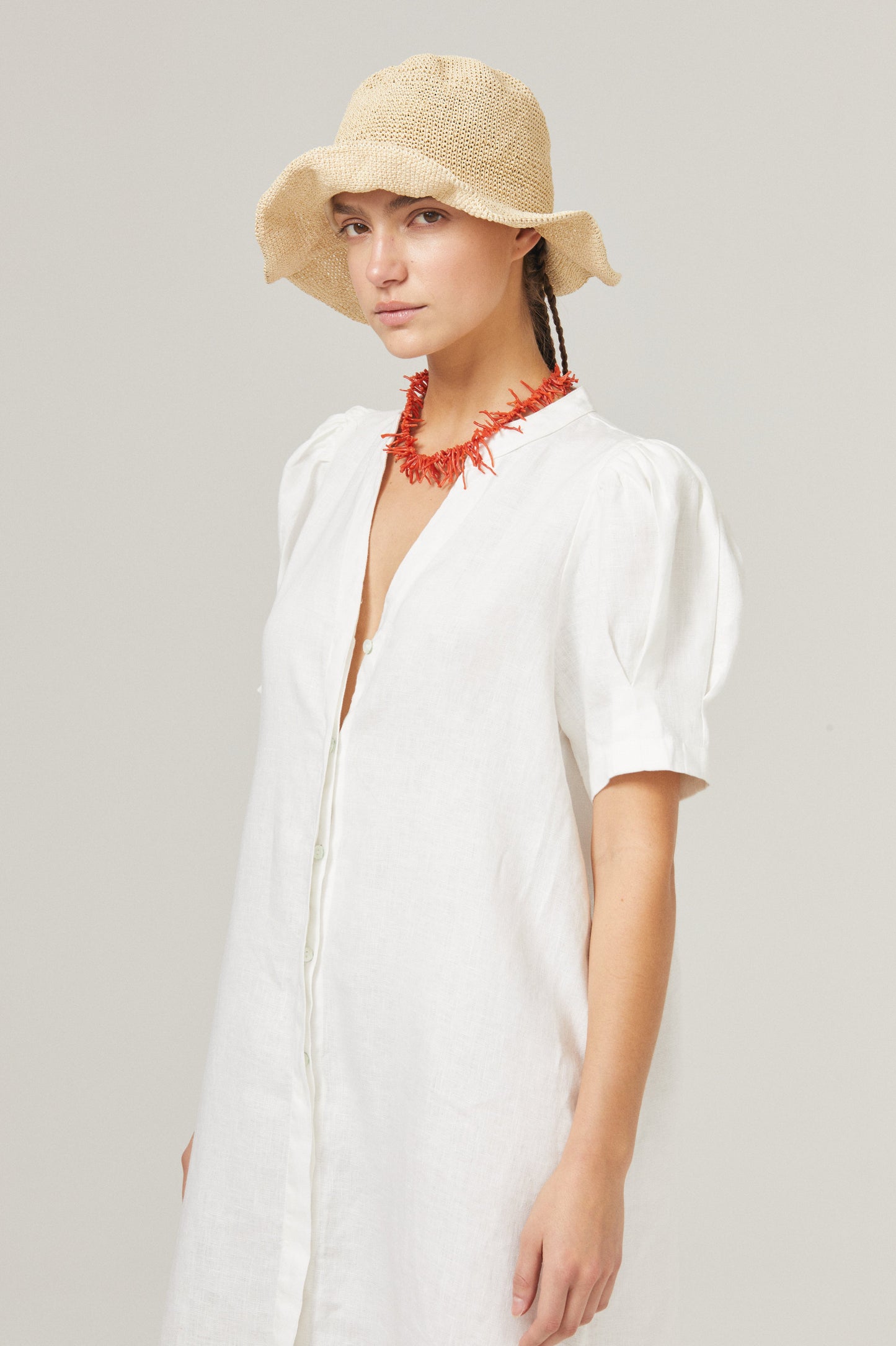 Athina Midi Linen Dress - Off-White