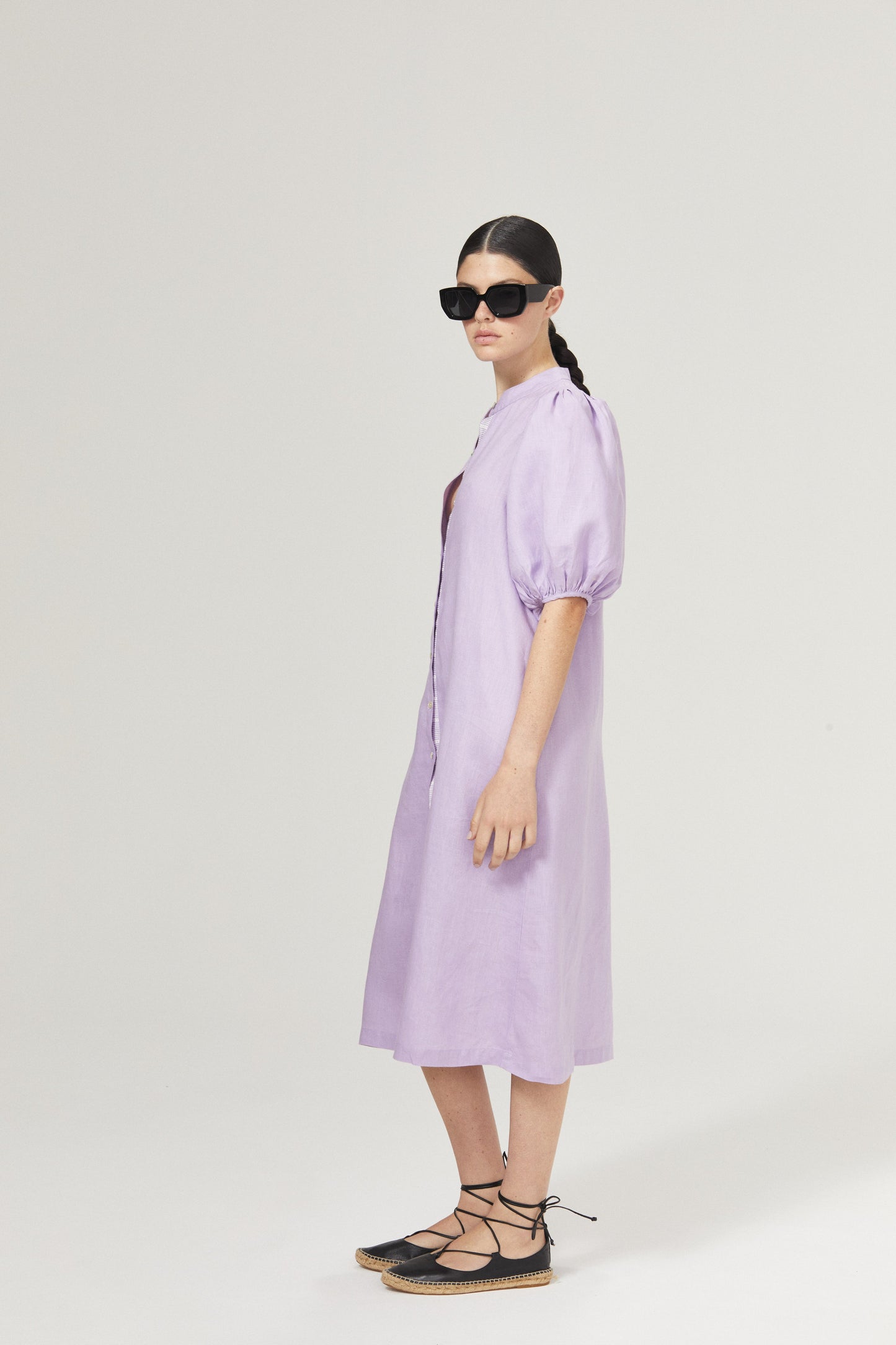 Bubble Linen Dress - Bright Lilac with Contrasting Details