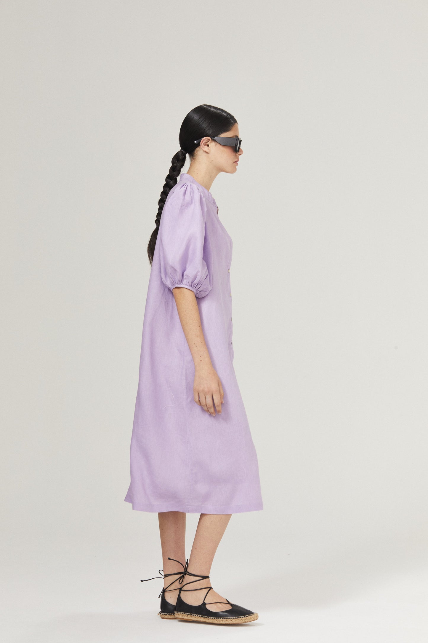 Bubble Linen Dress - Bright Lilac with Contrasting Details