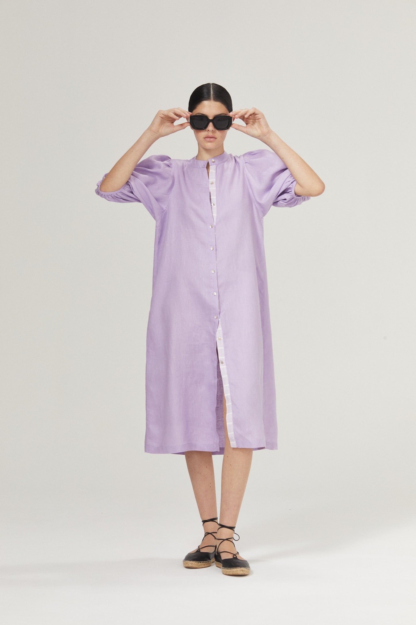 Bubble Linen Dress - Bright Lilac with Contrasting Details
