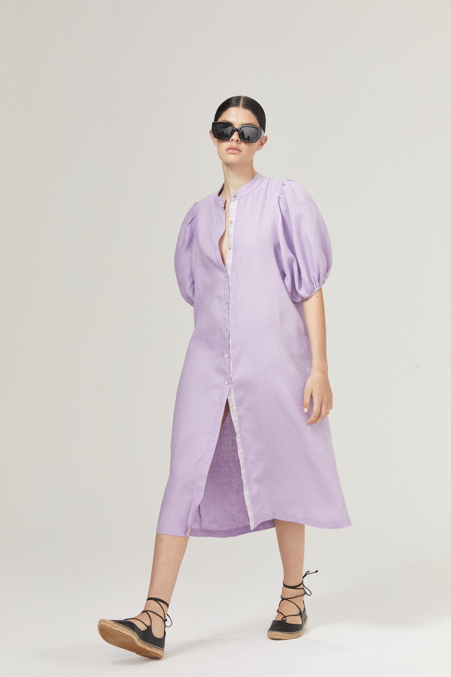 Bubble Linen Dress - Bright Lilac with Contrasting Details