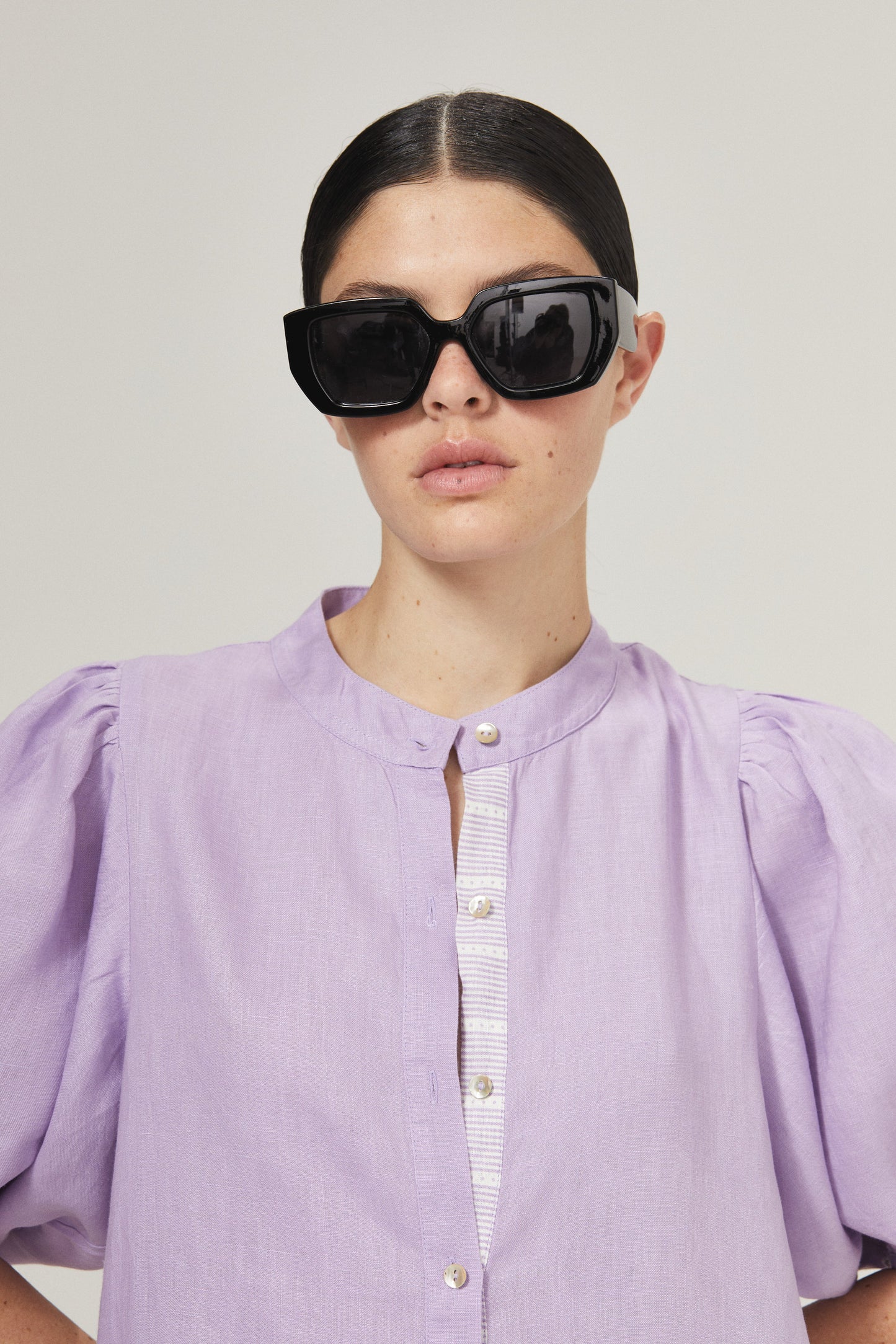 Bubble Linen Dress - Bright Lilac with Contrasting Details