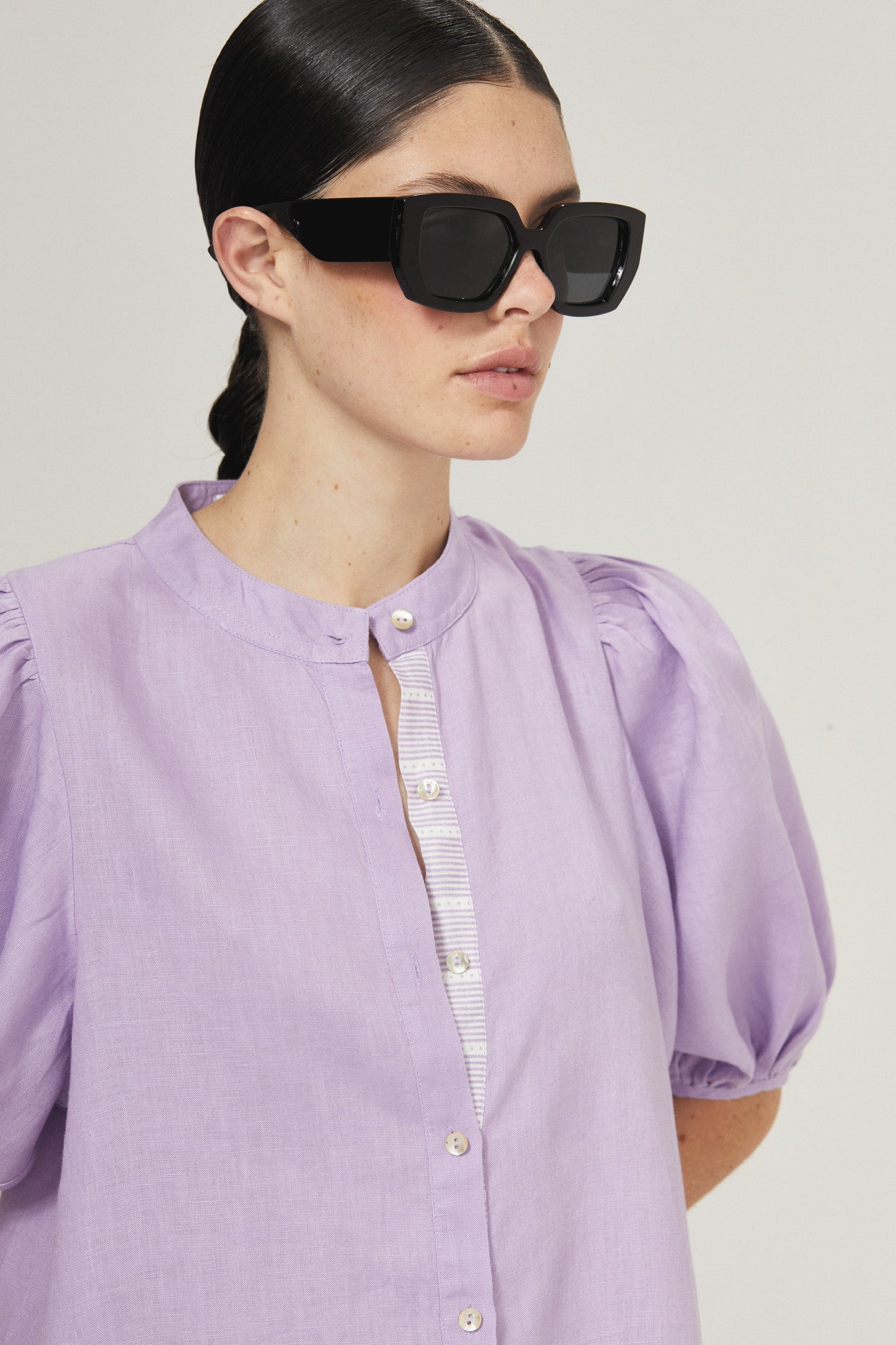 Bubble Linen Dress - Bright Lilac with Contrasting Details