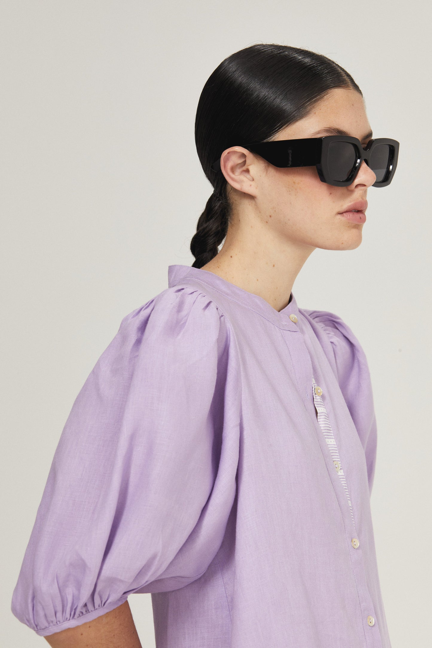 Bubble Linen Dress - Bright Lilac with Contrasting Details