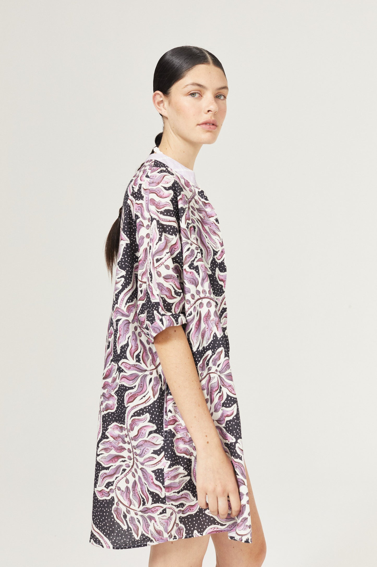 Lighthouse Linen Shirt Dress - Lavender Sky and Lilac Love
