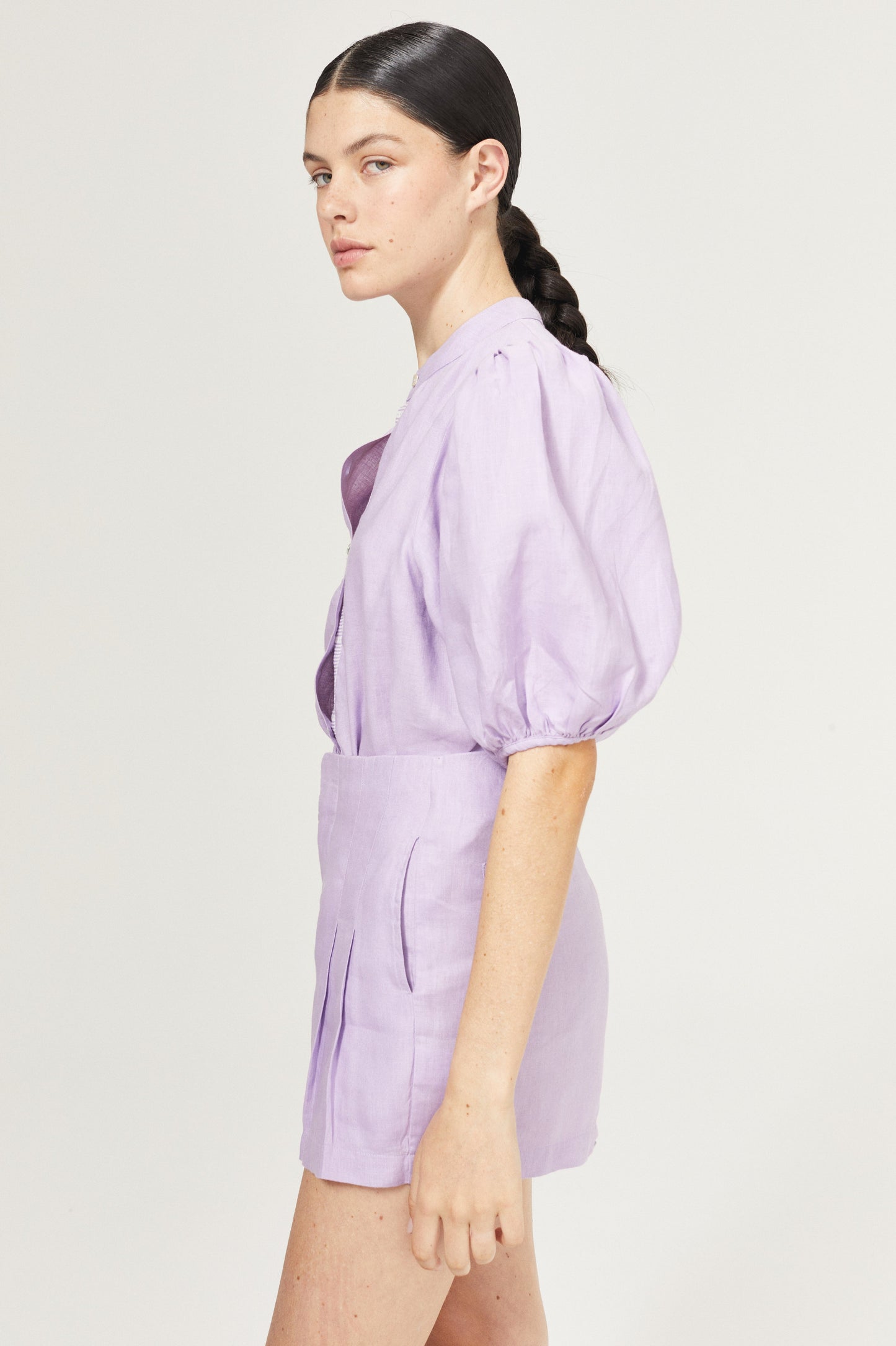 Bubble Linen Shirt - Bright Lilac with Contrasting Details
