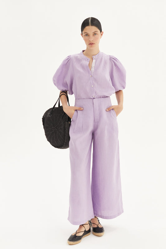 Culotte Linen Pants - Bright Lilac