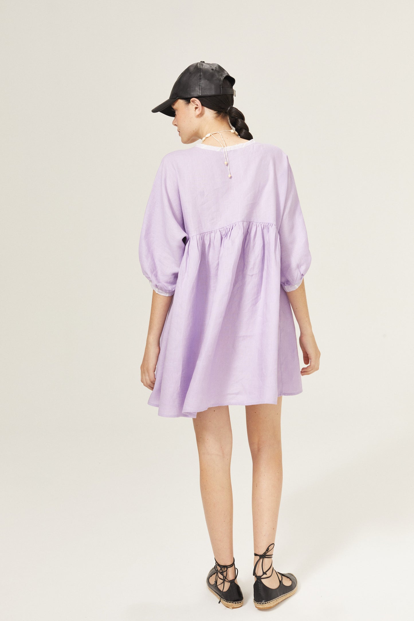 Alcala Linen Dress - Bright Lilac with Contrasting Details
