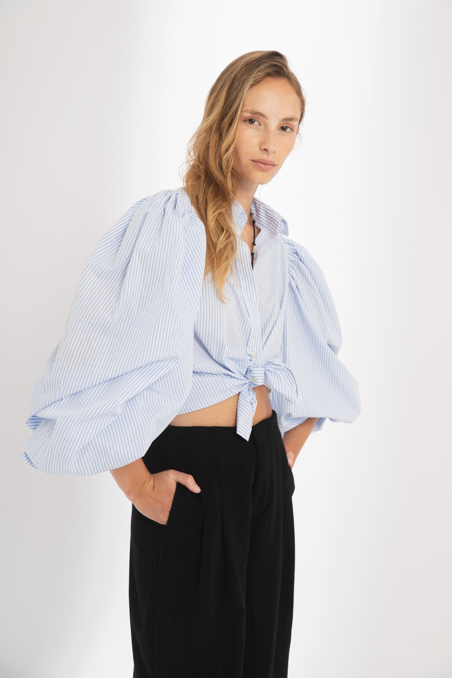 Samba Poplin Shirt - Light Blue and White Stripes