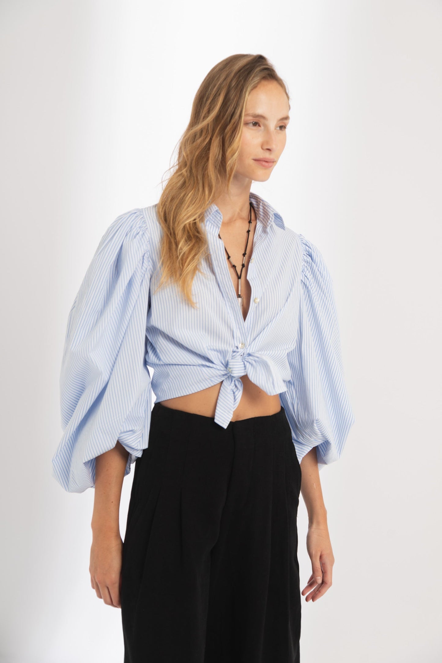 Samba Poplin Shirt - Light Blue and White Stripes