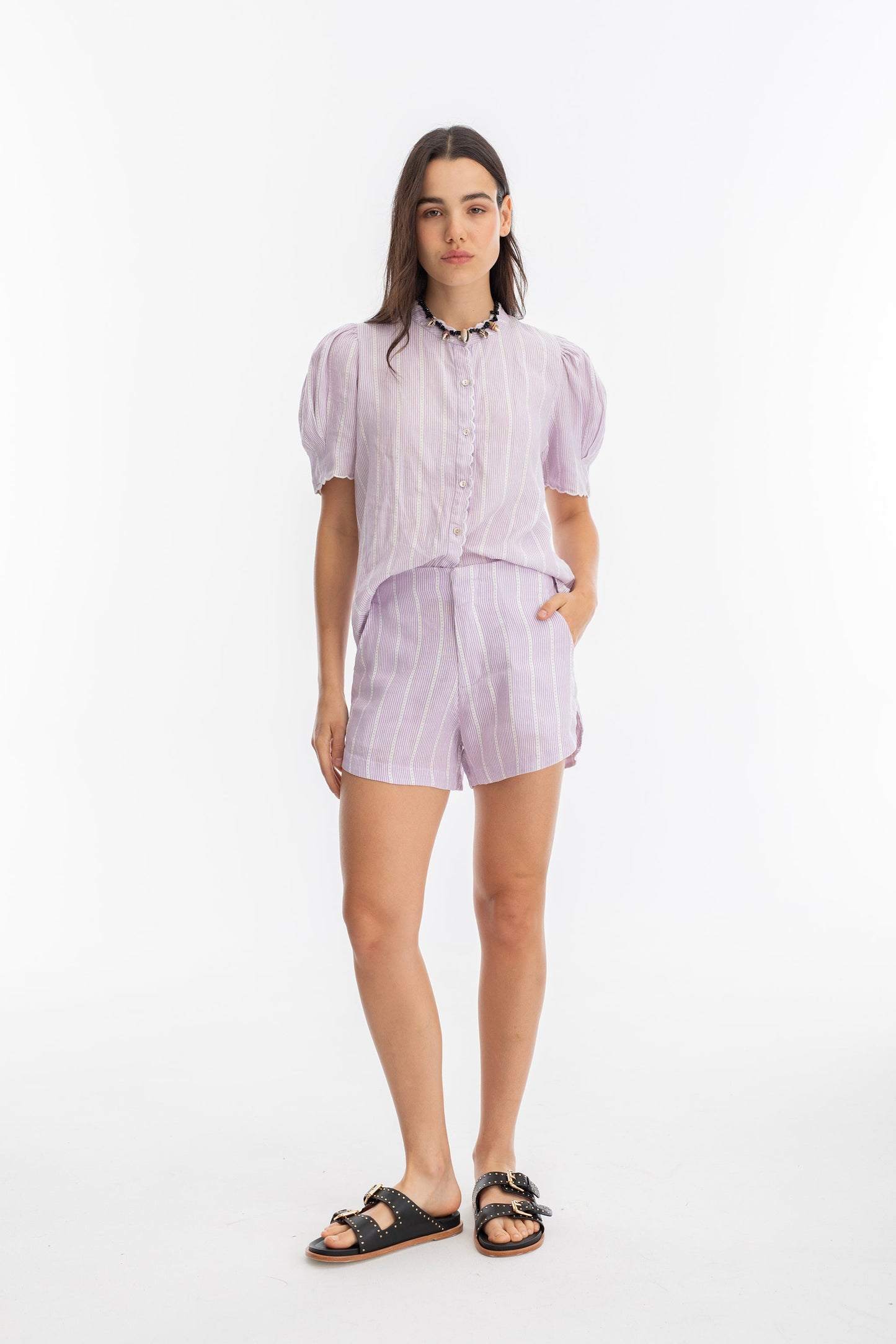 Scallop Linen Shirt - Lilac Love